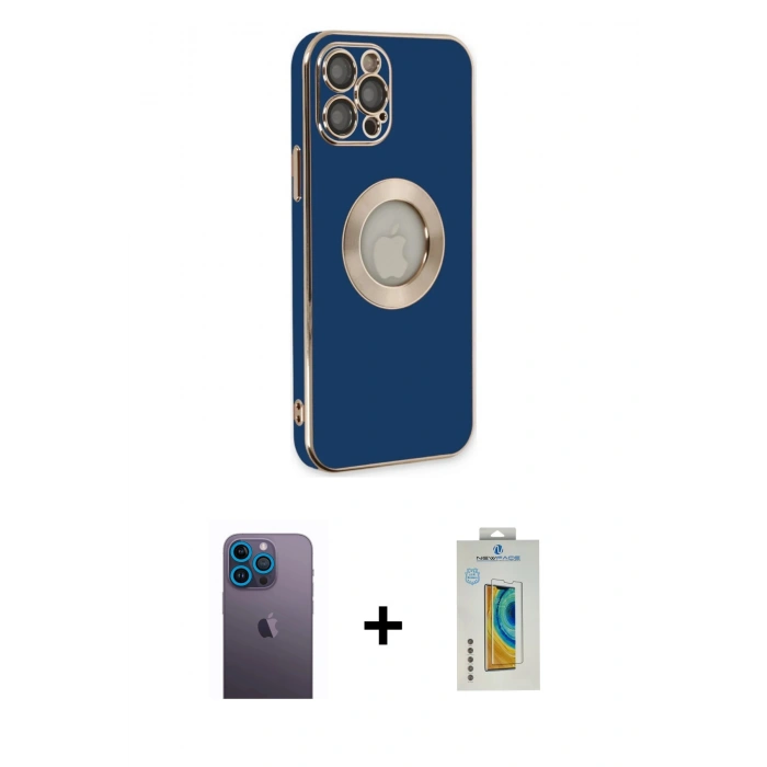 MARSİLYAN™- iPhone 12 Pro Max Kılıf İz Form Serisi - Siyah Polymer Nano Ekran Koruyucu + Neon Fosforlu Kamera Lens - MI
