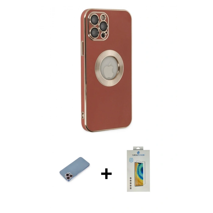 MARSİLYAN™- iPhone 12 Pro Max Kılıf İz Form Serisi - Siyah Polymer Nano Ekran Koruyucu + Shine Kamera Lens Koruma Cam - PE