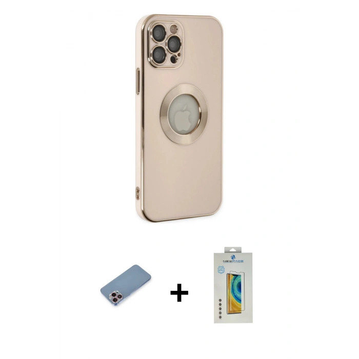 MARSİLYAN™- iPhone 12 Pro Max Kılıf İz Form Serisi - Siyah Polymer Nano Ekran Koruyucu + Shine Kamera Lens Koruma Cam - PE