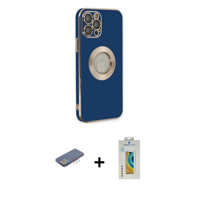 MARSİLYAN™- iPhone 12 Pro Max Kılıf İz Form Serisi - Siyah Polymer Nano Ekran Koruyucu + Renkli Kamera Lens Koruma Cam - MI