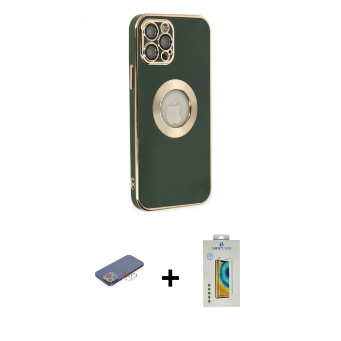MARSİLYAN™- iPhone 12 Pro Max Kılıf İz Form Serisi - Siyah Polymer Nano Ekran Koruyucu + Renkli Kamera Lens Koruma Cam - MI