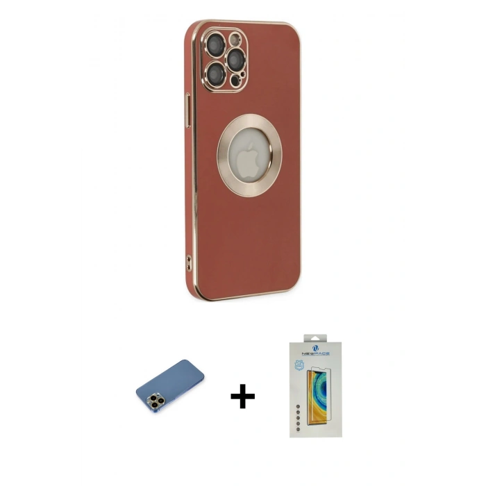 MARSİLYAN™- iPhone 12 Pro Max Kılıf İz Form Serisi - Siyah Polymer Nano Ekran Koruyucu + Shine Kamera Lens Koruma Cam - GD