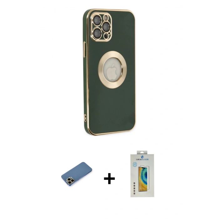MARSİLYAN™- iPhone 12 Pro Max Kılıf İz Form Serisi - Siyah Polymer Nano Ekran Koruyucu + Shine Kamera Lens Koruma Cam - GD