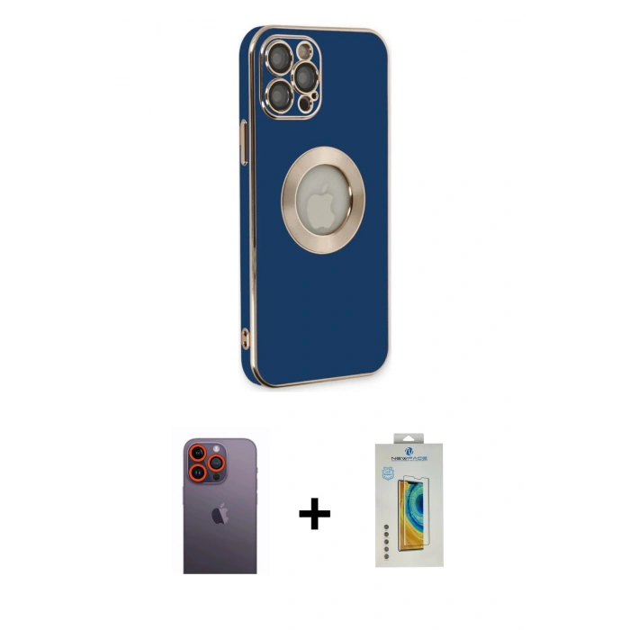 MARSİLYAN™- iPhone 12 Pro Max Kılıf İz Form Serisi - Siyah Polymer Nano Ekran Koruyucu + Turuncu Neon Fosforlu Kamera Lens