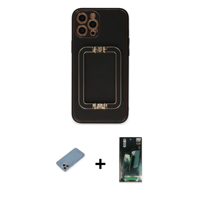 MARSİLYAN™- iPhone 12 Pro Max Kılıf Kozmos Minimal Prime - Şeffaf 360 Full Body Arka Koruyucu + Shine Kamera Lens Koruma Cam - GI