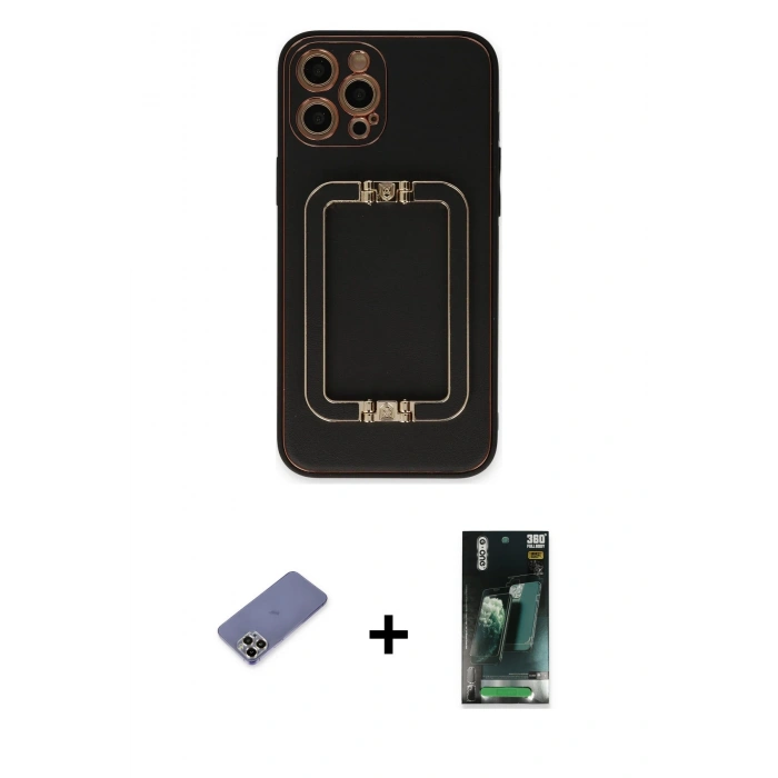 MARSİLYAN™- iPhone 12 Pro Max Kılıf Kozmos Minimal Prime - Şeffaf 360 Full Body Arka Koruyucu + Metal Kamera Lens Koruma Cam - GD