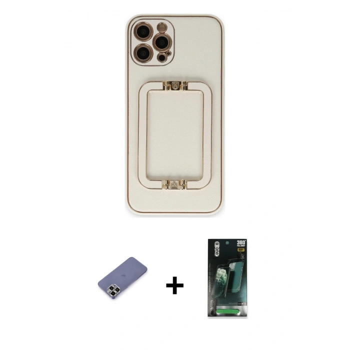MARSİLYAN™- iPhone 12 Pro Max Kılıf Kozmos Minimal Prime - Şeffaf 360 Full Body Arka Koruyucu + Metal Kamera Lens Koruma Cam - GD