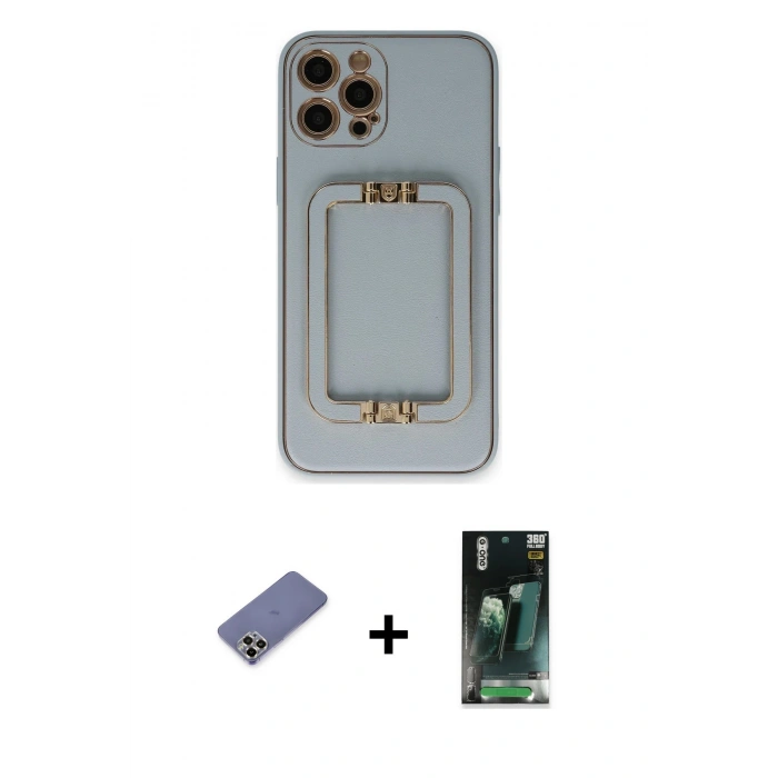 MARSİLYAN™- iPhone 12 Pro Max Kılıf Kozmos Minimal Prime - Şeffaf 360 Full Body Arka Koruyucu + Metal Kamera Lens Koruma Cam - GD