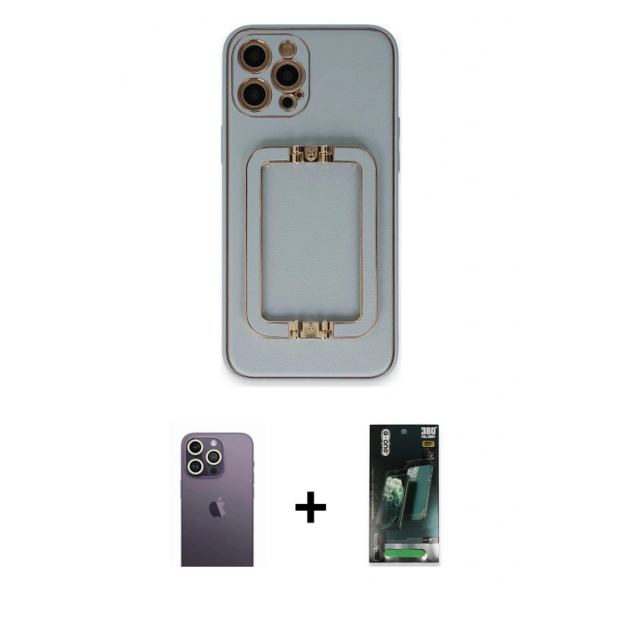 MARSİLYAN™- iPhone 12 Pro Max Kılıf Kozmos Minimal Prime - Şeffaf 360 Full Body Arka Koruyucu + Neon Fosforlu Kamera Lens - BZ