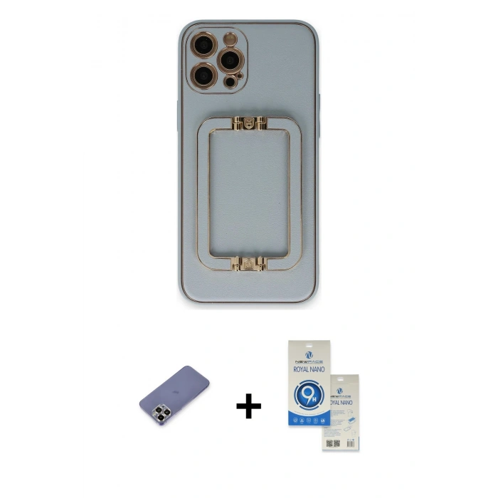 MARSİLYAN™- iPhone 12 Pro Max Kılıf Kozmos Minimal Prime - Şeffaf Royal Nano Ekran Koruyucu + Metal Kamera Lens Koruma Cam - GD