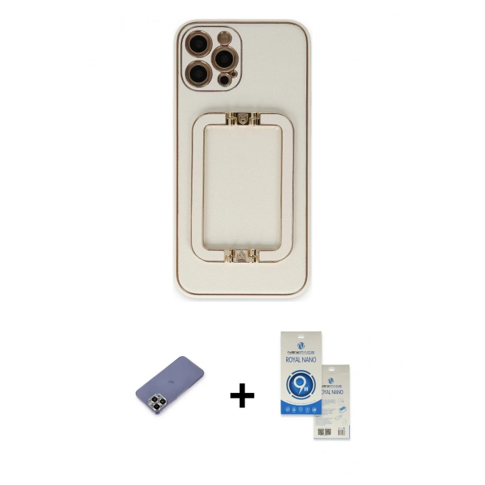 MARSİLYAN™- iPhone 12 Pro Max Kılıf Kozmos Minimal Prime - Şeffaf Royal Nano Ekran Koruyucu + Metal Kamera Lens Koruma Cam - GD