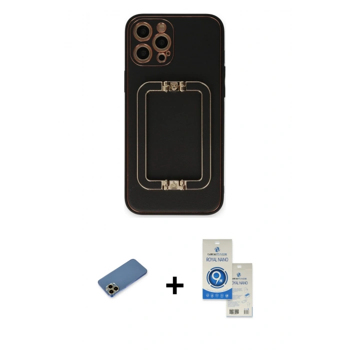 MARSİLYAN™- iPhone 12 Pro Max Kılıf Kozmos Minimal Prime - Şeffaf Royal Nano Ekran Koruyucu + Shine Kamera Lens Koruma Cam - GD