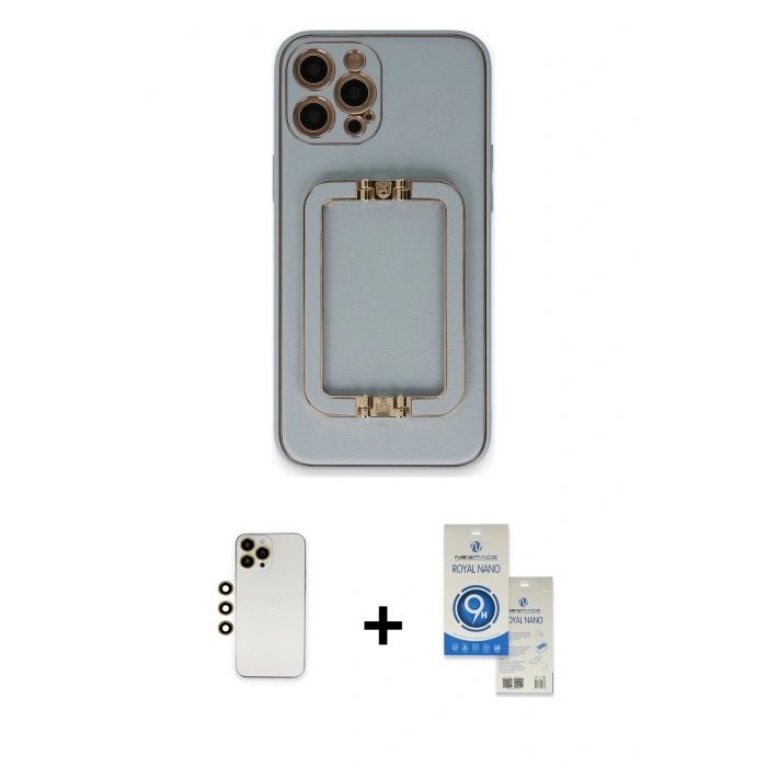 MARSİLYAN™- iPhone 12 Pro Max Kılıf Kozmos Minimal Prime - Şeffaf Royal Nano Ekran Koruyucu + Shine Kamera Lens - GD