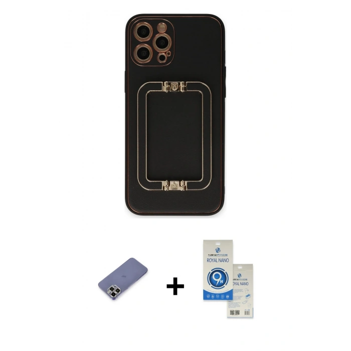 MARSİLYAN™- iPhone 12 Pro Max Kılıf Kozmos Minimal Prime - Şeffaf Royal Nano Ekran Koruyucu + Metal Kamera Lens Koruma Cam - GD