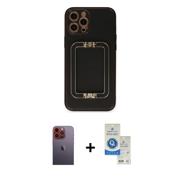 MARSİLYAN™- iPhone 12 Pro Max Kılıf Kozmos Minimal Prime - Şeffaf Royal Nano Ekran Koruyucu + Neon Fosforlu Kamera Lens - TU