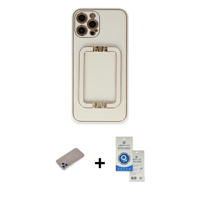 MARSİLYAN™- iPhone 12 Pro Max Kılıf Kozmos Minimal Prime - Şeffaf Royal Nano Ekran Koruyucu + Shine Kamera Lens Koruma Cam - SABE