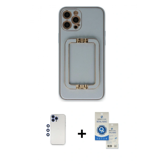 MARSİLYAN™- iPhone 12 Pro Max Kılıf Kozmos Minimal Prime - Şeffaf Royal Nano Ekran Koruyucu + Shine Kamera Lens - LT