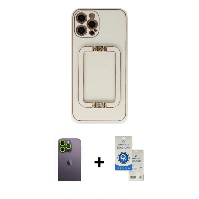 MARSİLYAN™- iPhone 12 Pro Max Kılıf Kozmos Minimal Prime - Şeffaf Royal Nano Ekran Koruyucu + Neon Fosforlu Kamera Lens - YL