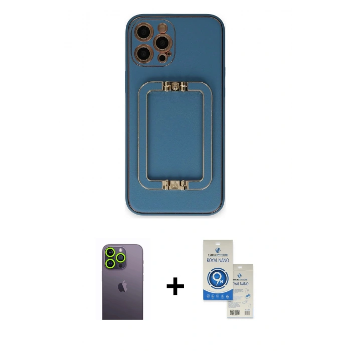 MARSİLYAN™- iPhone 12 Pro Max Kılıf Kozmos Minimal Prime - Şeffaf Royal Nano Ekran Koruyucu + Neon Fosforlu Kamera Lens - YL