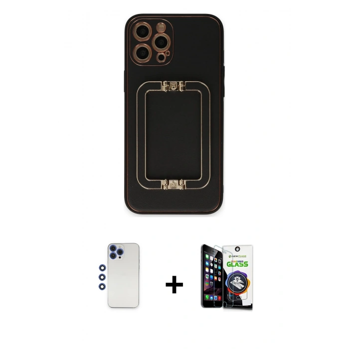 MARSİLYAN™- iPhone 12 Pro Max Kılıf Kozmos Minimal Prime - Şeffaf Temperli Cam Ekran Koruyucu + Lacivert Shine Kamera Lens