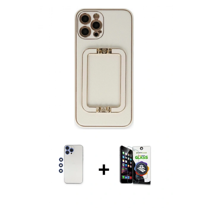 MARSİLYAN™- iPhone 12 Pro Max Kılıf Kozmos Minimal Prime - Şeffaf Temperli Cam Ekran Koruyucu + Lacivert Shine Kamera Lens