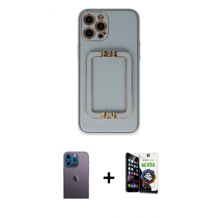 MARSİLYAN™- iPhone 12 Pro Max Kılıf Kozmos Minimal Prime - Şeffaf Temperli Cam Ekran Koruyucu + Neon Fosforlu Kamera Lens - MI