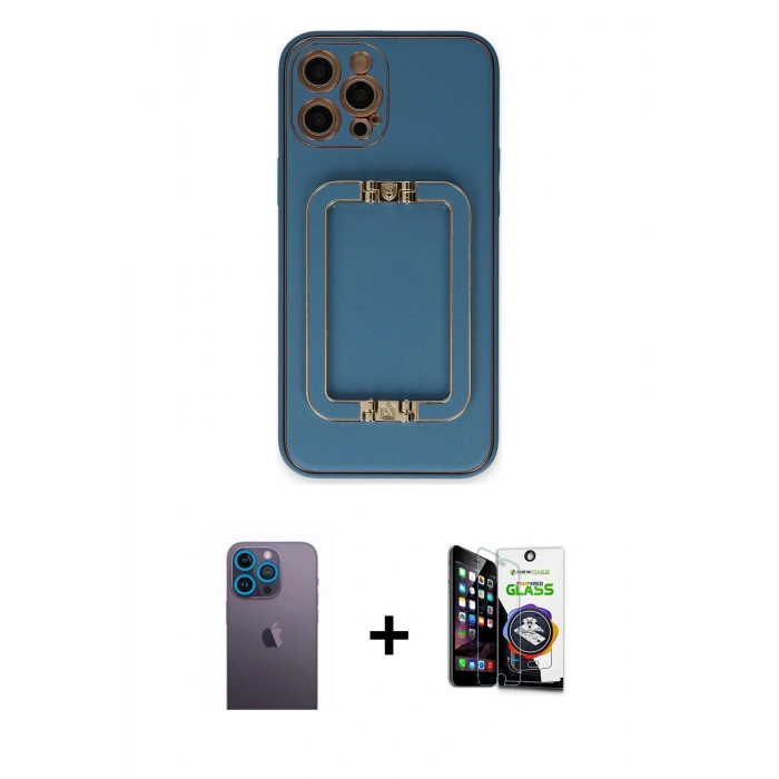 MARSİLYAN™- iPhone 12 Pro Max Kılıf Kozmos Minimal Prime - Şeffaf Temperli Cam Ekran Koruyucu + Neon Fosforlu Kamera Lens - MI