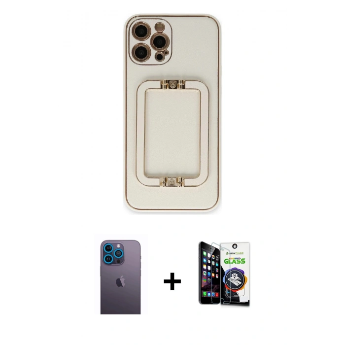 MARSİLYAN™- iPhone 12 Pro Max Kılıf Kozmos Minimal Prime - Şeffaf Temperli Cam Ekran Koruyucu + Neon Fosforlu Kamera Lens - MI