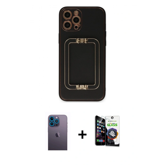 MARSİLYAN™- iPhone 12 Pro Max Kılıf Kozmos Minimal Prime - Şeffaf Temperli Cam Ekran Koruyucu + Neon Fosforlu Kamera Lens - MI