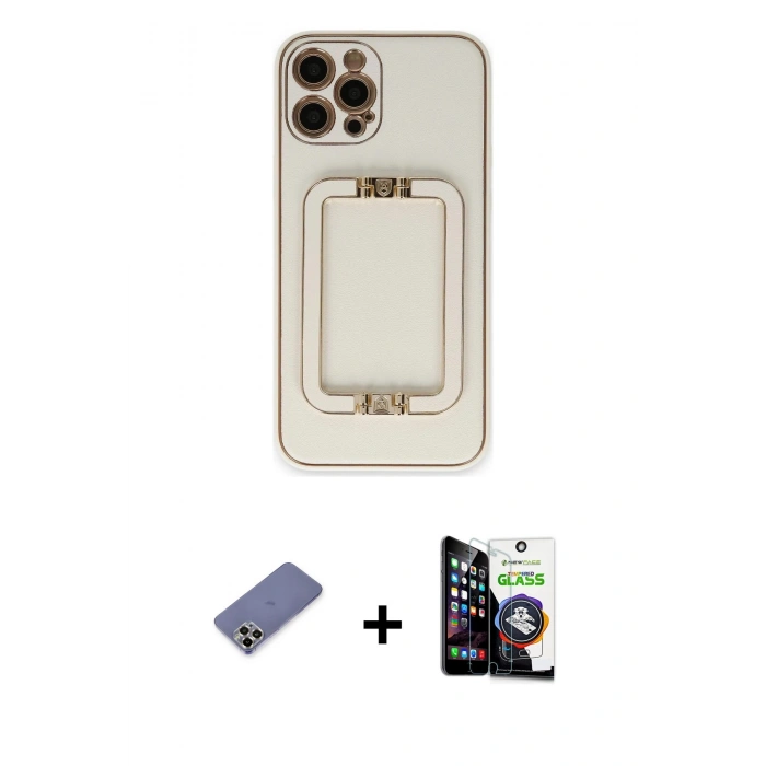 MARSİLYAN™- iPhone 12 Pro Max Kılıf Kozmos Minimal Prime - Şeffaf Temperli Cam Ekran Koruyucu + Metal Kamera Lens Koruma Cam - GD