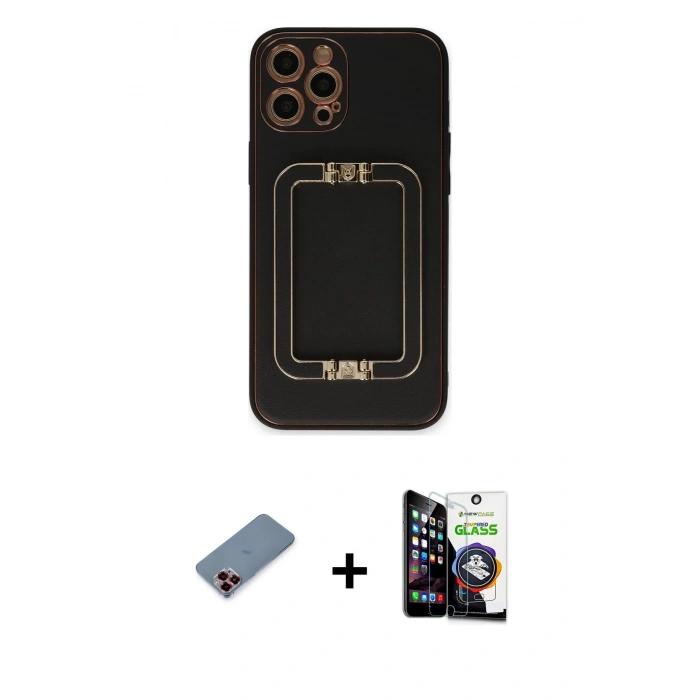 MARSİLYAN™- iPhone 12 Pro Max Kılıf Kozmos Minimal Prime - Şeffaf Temperli Cam Ekran Koruyucu + Metal Kamera Lens Koruma Cam - KI