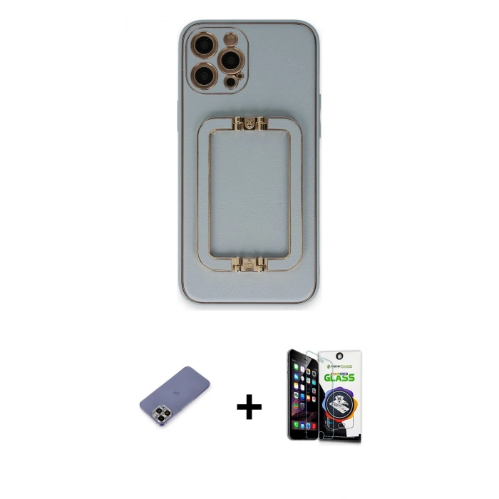 MARSİLYAN™- iPhone 12 Pro Max Kılıf Kozmos Minimal Prime - Şeffaf Temperli Cam Ekran Koruyucu + Metal Kamera Lens Koruma Cam - GD
