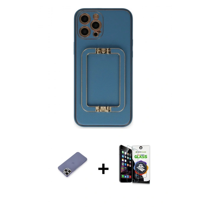 MARSİLYAN™- iPhone 12 Pro Max Kılıf Kozmos Minimal Prime - Şeffaf Temperli Cam Ekran Koruyucu + Metal Kamera Lens Koruma Cam - GD