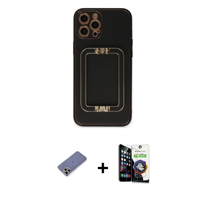 MARSİLYAN™- iPhone 12 Pro Max Kılıf Kozmos Minimal Prime - Şeffaf Temperli Cam Ekran Koruyucu + Metal Kamera Lens Koruma Cam - GD
