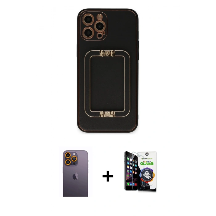 MARSİLYAN™- iPhone 12 Pro Max Kılıf Kozmos Minimal Prime - Şeffaf Temperli Cam Ekran Koruyucu + Neon Fosforlu Kamera Lens - SI