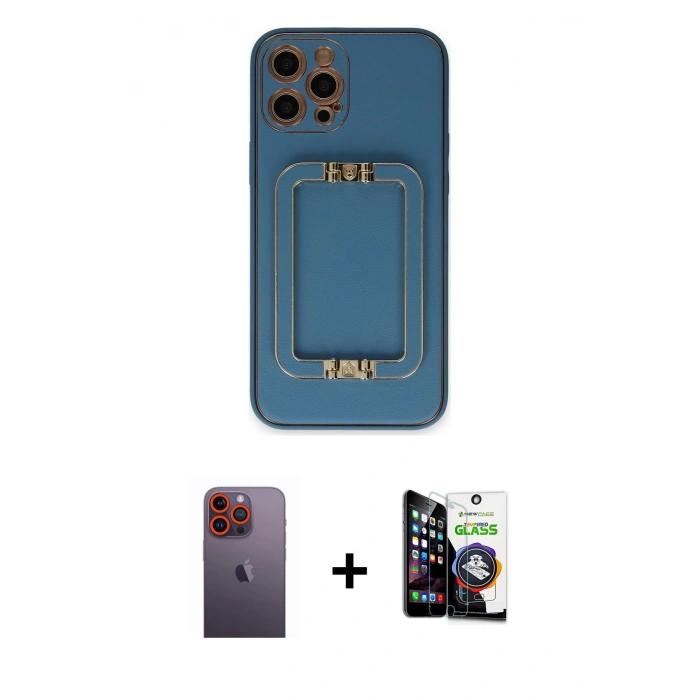 MARSİLYAN™- iPhone 12 Pro Max Kılıf Kozmos Minimal Prime - Şeffaf Temperli Cam Ekran Koruyucu + Neon Fosforlu Kamera Lens - TU