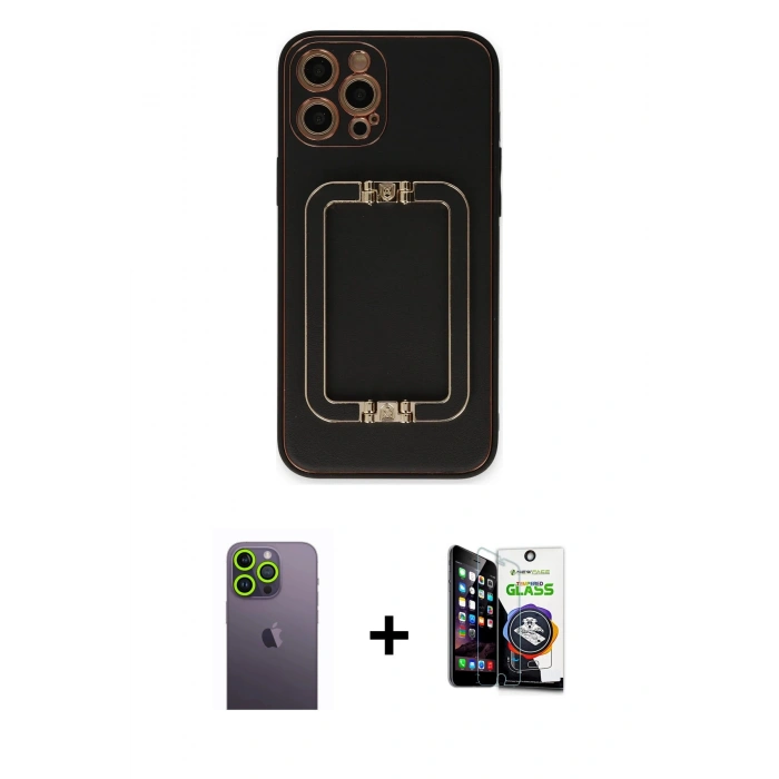 MARSİLYAN™- iPhone 12 Pro Max Kılıf Kozmos Minimal Prime - Şeffaf Temperli Cam Ekran Koruyucu + Neon Fosforlu Kamera Lens - YL