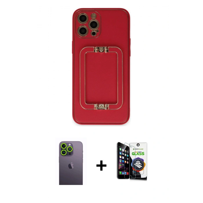 MARSİLYAN™- iPhone 12 Pro Max Kılıf Kozmos Minimal Prime - Şeffaf Temperli Cam Ekran Koruyucu + Neon Fosforlu Kamera Lens - YL