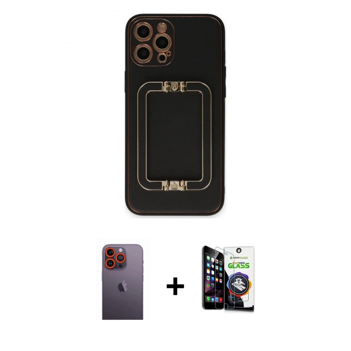 MARSİLYAN™- iPhone 12 Pro Max Kılıf Kozmos Minimal Prime - Şeffaf Temperli Cam Ekran Koruyucu + Neon Fosforlu Kamera Lens - TU