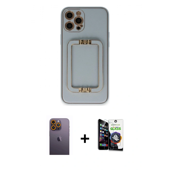 MARSİLYAN™- iPhone 12 Pro Max Kılıf Kozmos Minimal Prime - Şeffaf Temperli Cam Ekran Koruyucu + Neon Fosforlu Kamera Lens - SI