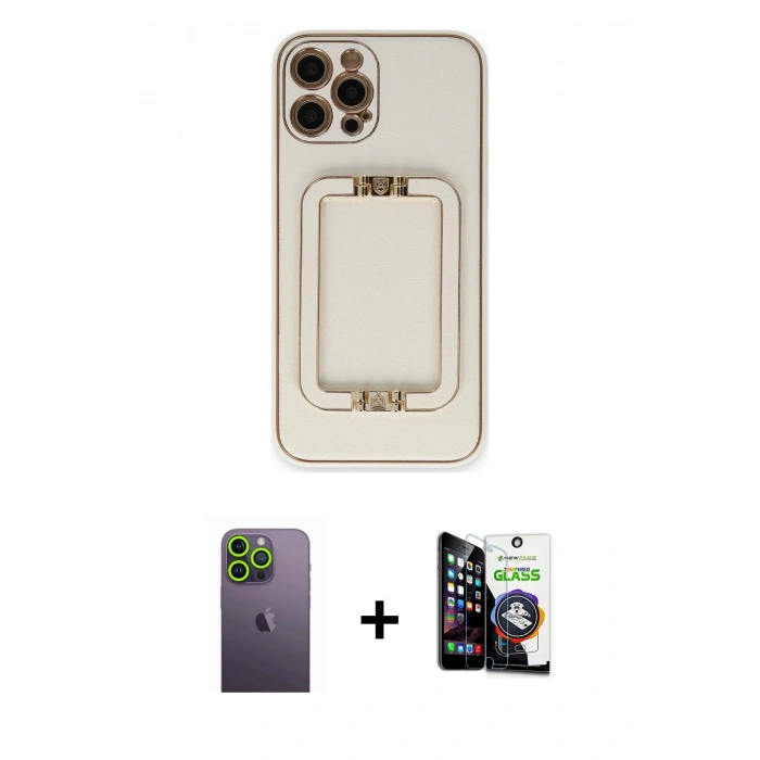 MARSİLYAN™- iPhone 12 Pro Max Kılıf Kozmos Minimal Prime - Şeffaf Temperli Cam Ekran Koruyucu + Neon Fosforlu Kamera Lens - YL
