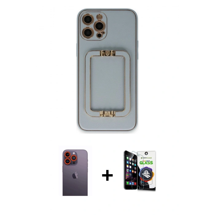 MARSİLYAN™- iPhone 12 Pro Max Kılıf Kozmos Minimal Prime - Şeffaf Temperli Cam Ekran Koruyucu + Neon Fosforlu Kamera Lens - TU