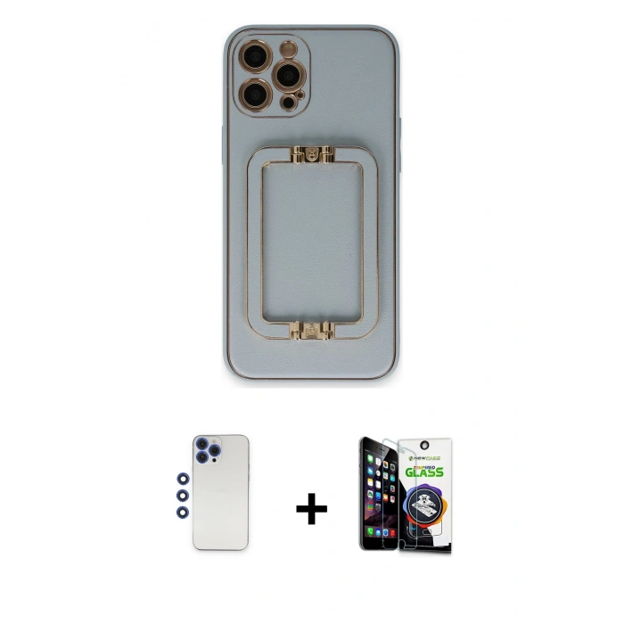 MARSİLYAN™- iPhone 12 Pro Max Kılıf Kozmos Minimal Prime - Şeffaf Temperli Cam Ekran Koruyucu + Shine Kamera Lens - LT