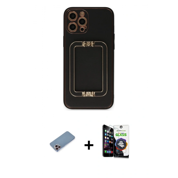 MARSİLYAN™- iPhone 12 Pro Max Kılıf Kozmos Minimal Prime - Şeffaf Temperli Cam Ekran Koruyucu + Shine Kamera Lens Koruma Cam - PE