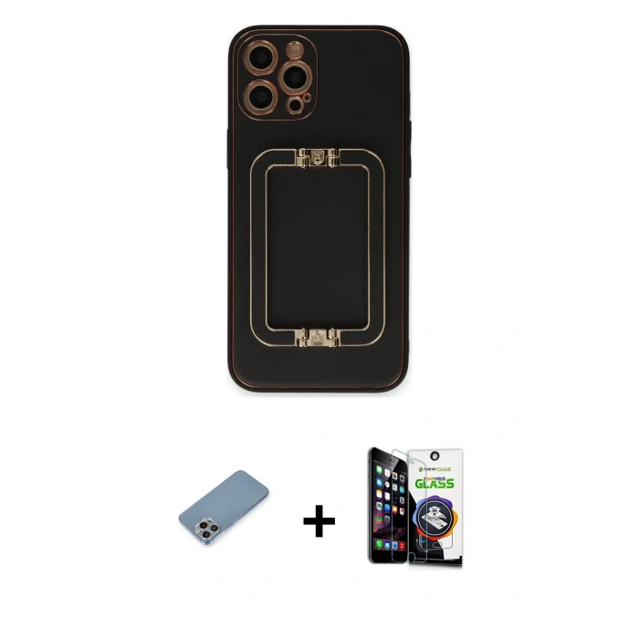 MARSİLYAN™- iPhone 12 Pro Max Kılıf Kozmos Minimal Prime - Şeffaf Temperli Cam Ekran Koruyucu + Shine Kamera Lens Koruma Cam - GI