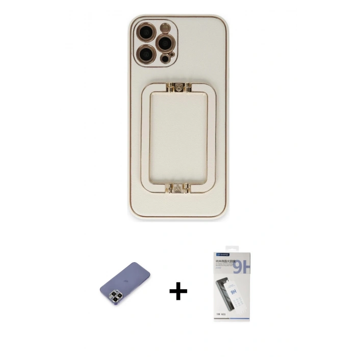 MARSİLYAN™- iPhone 12 Pro Max Kılıf Kozmos Minimal Prime - Şeffaf Uv Polymer Nano Ekran Koruyucu + Metal Kamera Lens Koruma Cam - GD