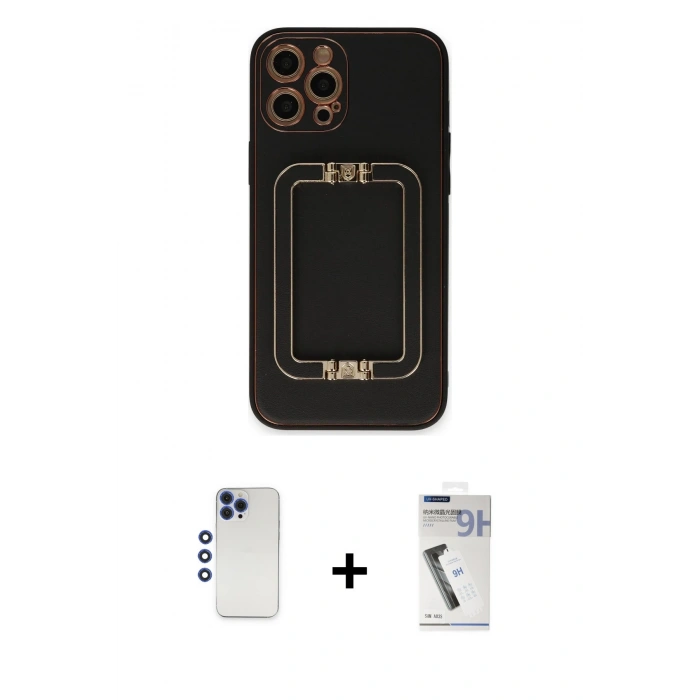 MARSİLYAN™- iPhone 12 Pro Max Kılıf Kozmos Minimal Prime - Şeffaf Uv Polymer Nano Ekran Koruyucu + Lacivert Shine Kamera Lens