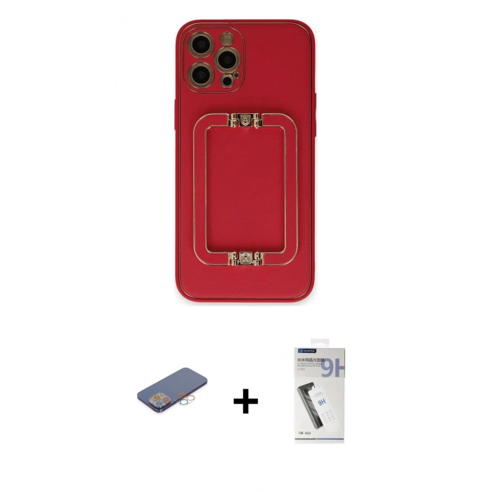 MARSİLYAN™- iPhone 12 Pro Max Kılıf Kozmos Minimal Prime - Şeffaf Uv Polymer Nano Ekran Koruyucu + Pembe Renkli Kamera Lens Koruma Cam