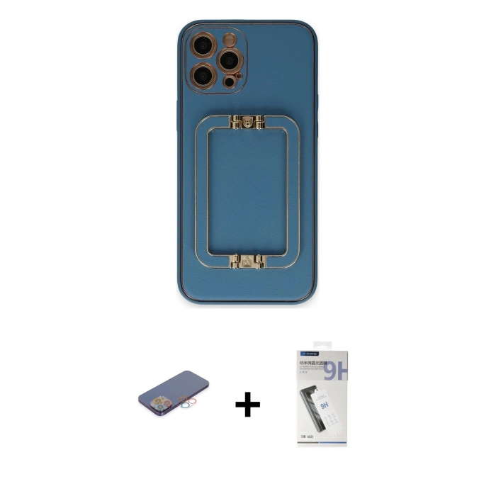 MARSİLYAN™- iPhone 12 Pro Max Kılıf Kozmos Minimal Prime - Şeffaf Uv Polymer Nano Ekran Koruyucu + Pembe Renkli Kamera Lens Koruma Cam