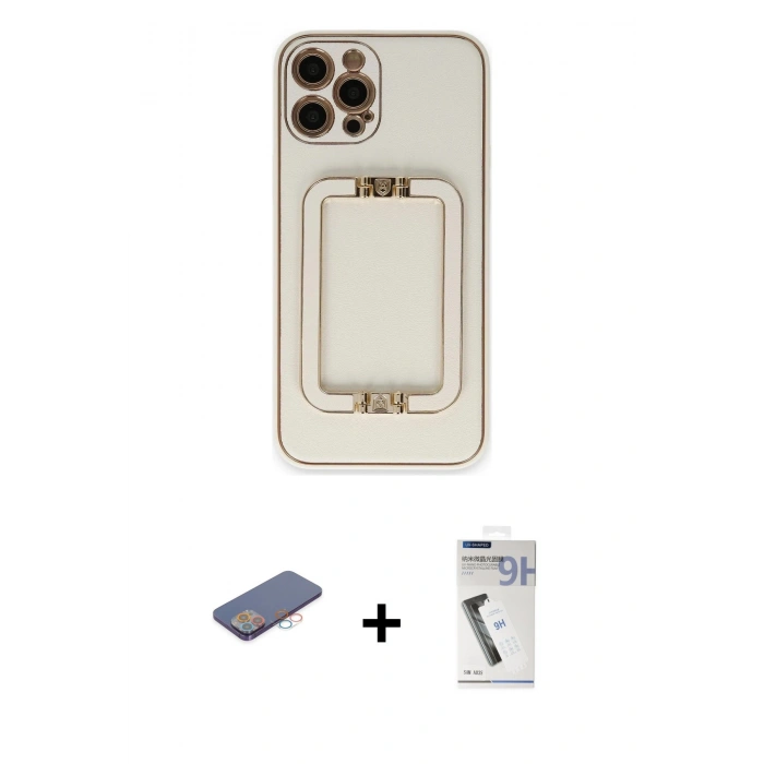 MARSİLYAN™- iPhone 12 Pro Max Kılıf Kozmos Minimal Prime - Şeffaf Uv Polymer Nano Ekran Koruyucu + Pembe Renkli Kamera Lens Koruma Cam